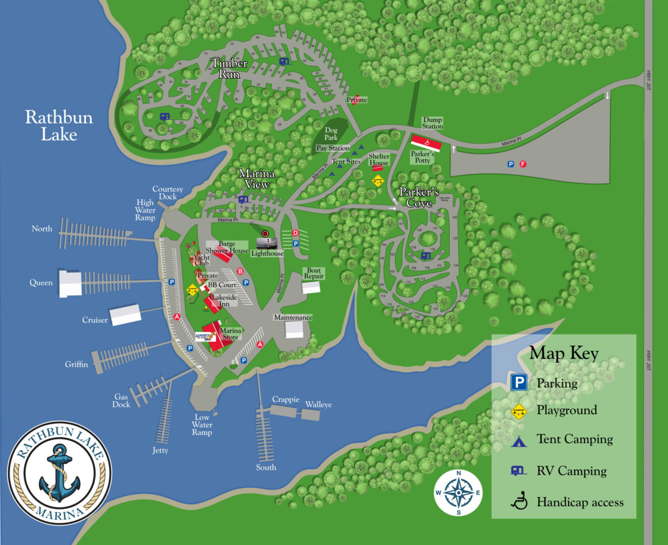 A map of the park with all the buildings and amenities.